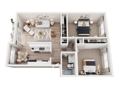 Floor plan for 2 beds, 1 bath, 767 sqft